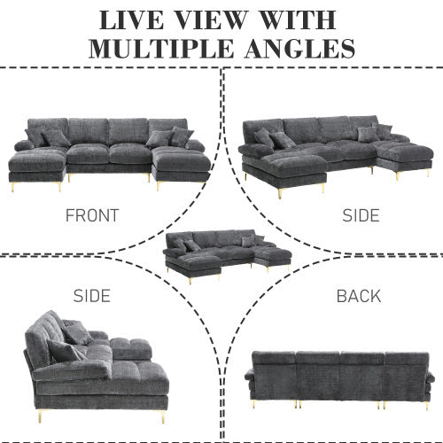 GOMYWAY Sectional Couches For Living Room Modular Sofa With Double Chaise U- Shaped Sofa Set With Chenille Fabric For Home Furniture